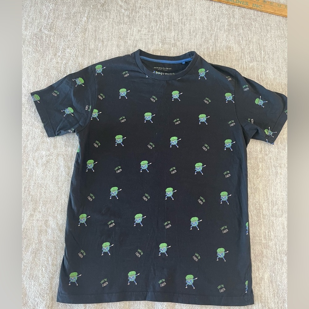 Save the Earth T-Shirt Small New by Denim & Flower Sustainable Upcycle